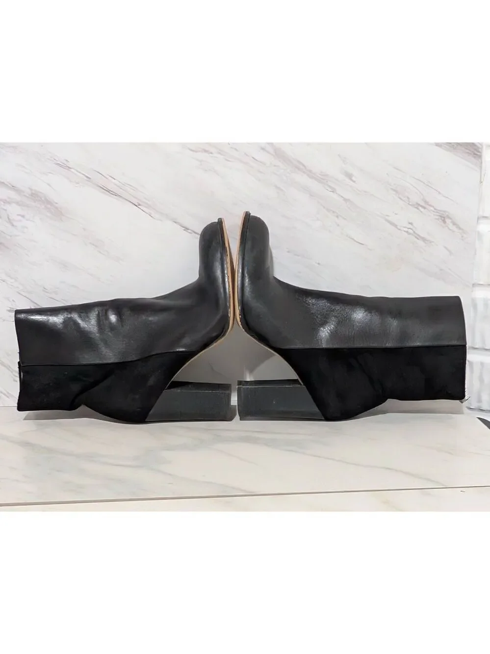 Sam Edelman Women's Black Leather Suede Chunky Heel Boot Sz 7.5